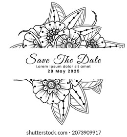 Save the date with mehndi flower. decoration in ethnic oriental, doodle ornament.