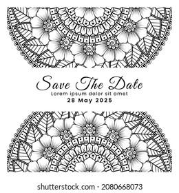 Save the date with mehndi flower. decoration in ethnic oriental, doodle ornament.