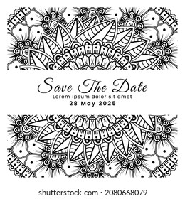 Save the date with mehndi flower. decoration in ethnic oriental, doodle ornament.