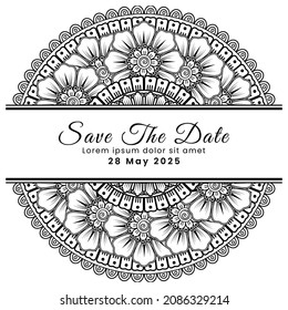 Save the date with mehndi flower. decoration in ethnic oriental, doodle ornament.