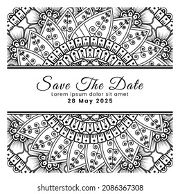 Save the date with mehndi flower. decoration in ethnic oriental, doodle ornament.