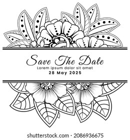 Save the date with mehndi flower. decoration in ethnic oriental, doodle ornament.