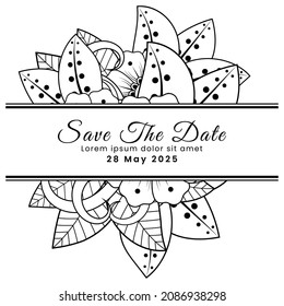 Save the date with mehndi flower. decoration in ethnic oriental, doodle ornament.