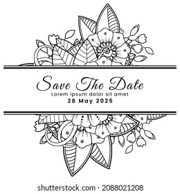 Save the date with mehndi flower. decoration in ethnic oriental, doodle ornament.