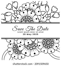 Save the date with mehndi flower. decoration in ethnic oriental, doodle ornament.