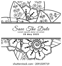 Save the date with mehndi flower. decoration in ethnic oriental, doodle ornament.