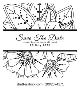 Save the date with mehndi flower. decoration in ethnic oriental, doodle ornament.