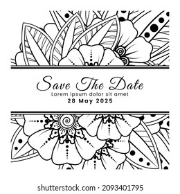 Save the date with mehndi flower. decoration in ethnic oriental, doodle ornament.