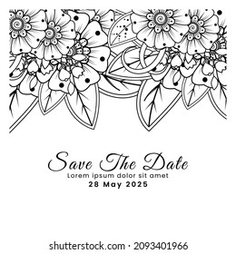 Save the date with mehndi flower. decoration in ethnic oriental, doodle ornament.