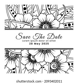 Save the date with mehndi flower. decoration in ethnic oriental, doodle ornament.