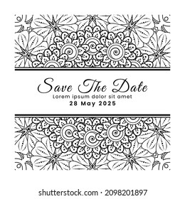 Guarda la fecha con la flor mehndi. decoración étnica oriental, adorno de doodle.