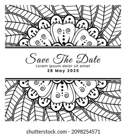 Save the date with mehndi flower. decoration in ethnic oriental, doodle ornament.