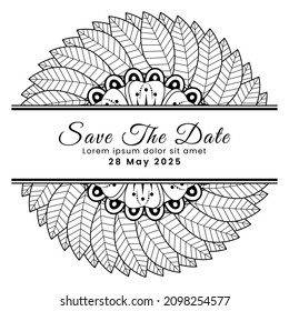 Save the date with mehndi flower. decoration in ethnic oriental, doodle ornament.