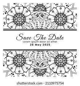 Save the date with mehndi flower. decoration in ethnic oriental, doodle ornament.