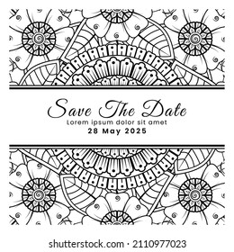 Save the date with mehndi flower. decoration in ethnic oriental, doodle ornament.