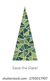 Save the Date. Modern invitation card with a Christmas tree.