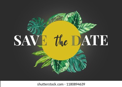 Save the date modern wedding invitation card. Luxury colors and modern typography.watercolor flowers. vector illustration. EPS 10