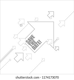 save the date multiple arrows following a leader concept, isolated over a white background