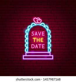 Save the Date Neon Label. Vector Illustration of Love Promotion.