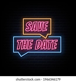 Save the date neon sign text vector