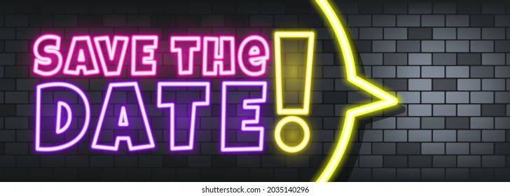 Save the date neon text on the stone background. Save the date. For business, marketing and advertising. Vector on isolated background. EPS 10.