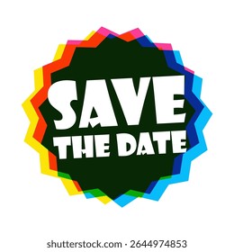 Save the Date on black star shape with color shift
