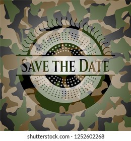 Save the Date on camouflaged pattern
