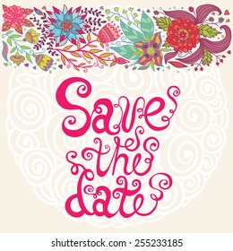 Save the date on floral background.