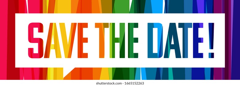 Save the date on rainbow color stripes background