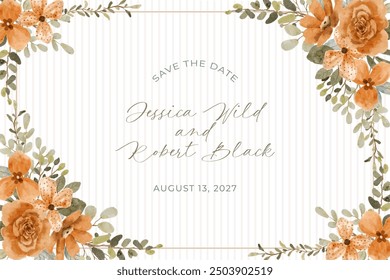 save the date with orange floral watercolor frame