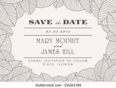 Save the Date with ornaments of leaves