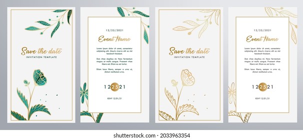 Save the Date Ornate gold brochure flyer template for fancy invitations weddings menus stationary advertisement 