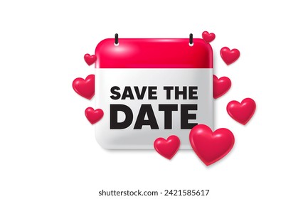 Guarde el recordatorio de calendario de fecha en papel. Calendario para los amantes con el icono 3d de fecha. Fecha de programación de eventos románticos. El mes de amor planifica el tercer calendario con corazones. Ilustración del vector