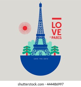 Save the date/ Paris landmark/ City of love/ Paris postcard design/ Eiffel Tower wedding invitation/ 