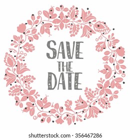 Save the date with pastel wreath