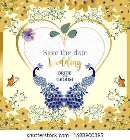 Save The Date Peacock Wedding Invitation Card Template Indian Style Vector