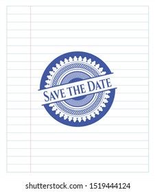 Save the Date pen effect. Blue ink. Vector Illustration. Detailed.