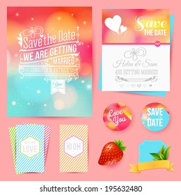 Save the date for personal holiday. Set of wedding invitation cards. Vector image.