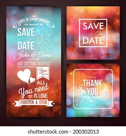 Save the date for personal holiday and thank you card. Wedding invitation set. Vector image. 