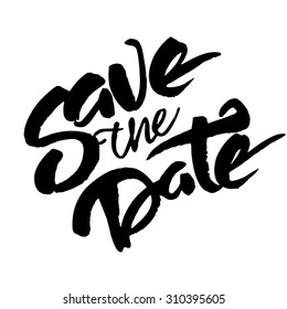 'Save the date' phrase for wedding invitation cards. Brush hand painted with black ink.