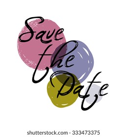 "Save the Date" phrase for wedding invitation cards with hand painted circles
