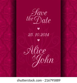 Save the date pink invitation card. Vector illustration