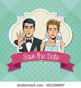 Save the date pop art cartoon Internet Security, baniking online