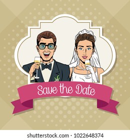 Save the date pop art cartoon Internet Security, baniking online