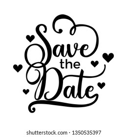 Save the Date Postcard. Wedding phrase.  Modern brush calligraphy. Isolated on white background.
