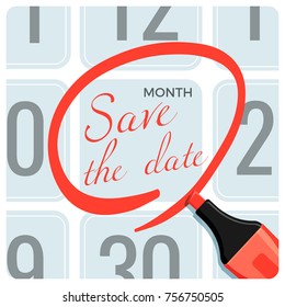 Save The Date Poster With Red Circle Mark On Calendar