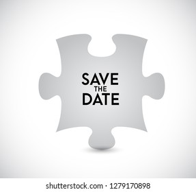Save the date puzzle missing piece concept. infographic illustration. White Background