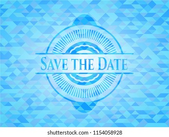 Save the Date realistic light blue mosaic emblem