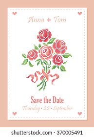 Save the Date. Rose. Flowers. Wedding invitation. Greeting card. Vector illustration.