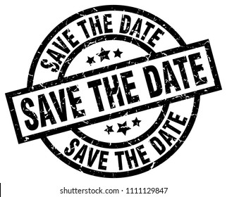 Save The Date Round Grunge Black Stamp